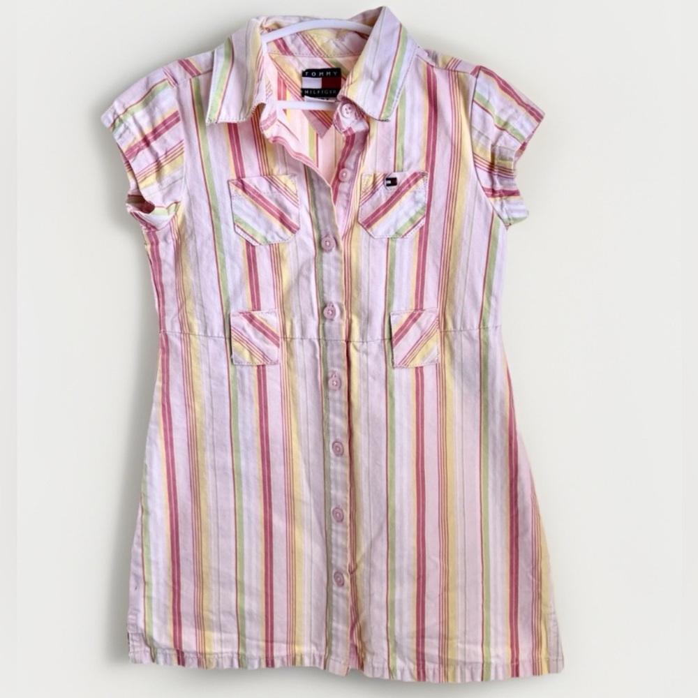 Tommy Hilfiger Girls Shirt Dress 3T Multicolor Striped Button Front‎ Preppy